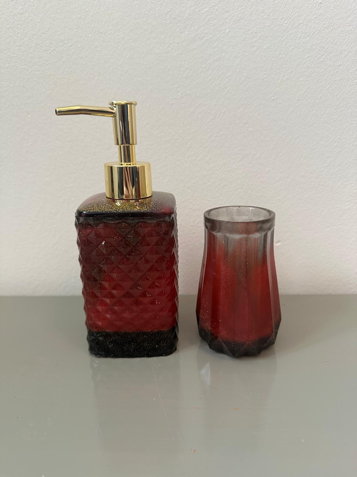 Badezimmer Set Rot Schwarz