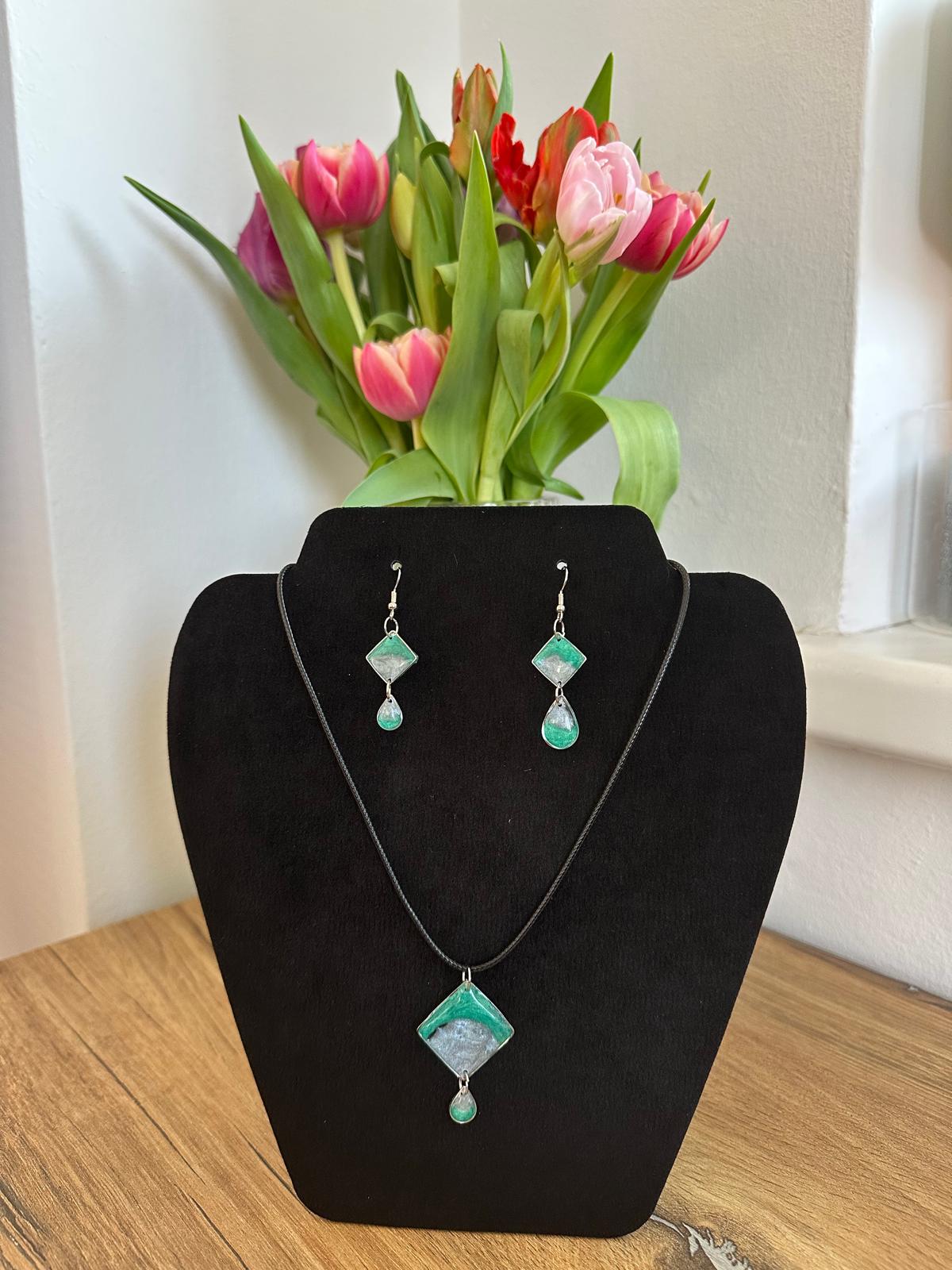 Schmuck Set Grün Silber