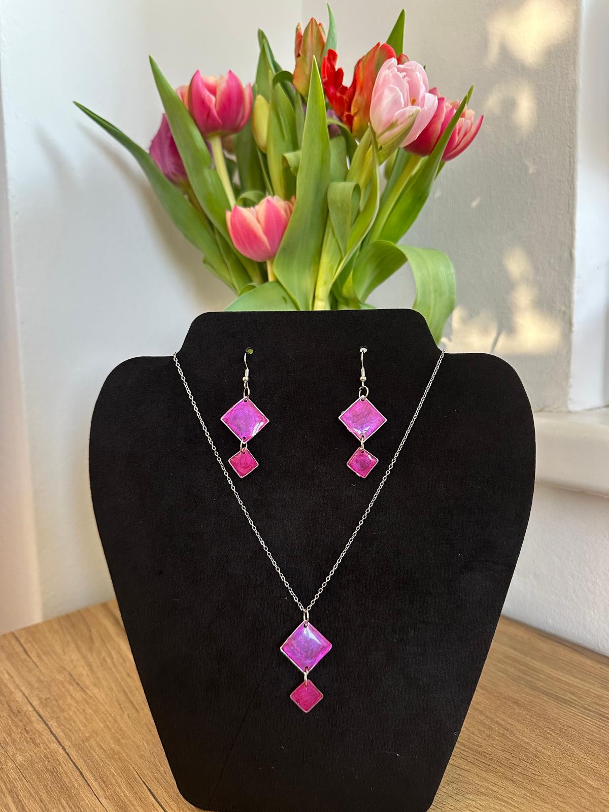 Schmuck Set Pink Quadrat